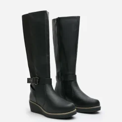 Wheres Knee High Wedge Boots With Strap And Buckle