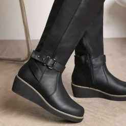 Wheres Knee High Wedge Boots With Strap And Buckle