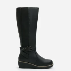 Wheres Knee High Wedge Boots With Strap And Buckle