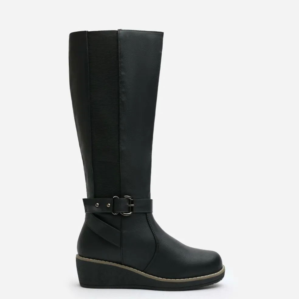 Wheres Knee High Wedge Boots With Strap And Buckle