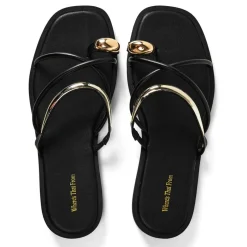 Where’s Strappy Metal Toe Loop Slide On Sandals