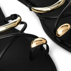 Where’s Strappy Metal Toe Loop Slide On Sandals