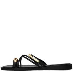 Where’s Strappy Metal Toe Loop Slide On Sandals