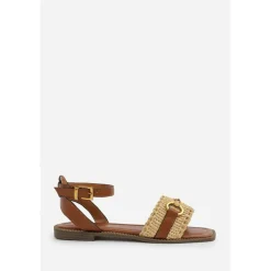 Where’s Straw Detail Strap Sandals with Buckle Closure