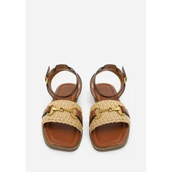 Where’s Straw Detail Strap Sandals with Buckle Closure