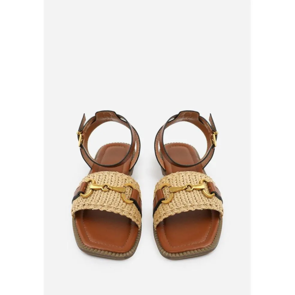 Where’s Straw Detail Strap Sandals with Buckle Closure