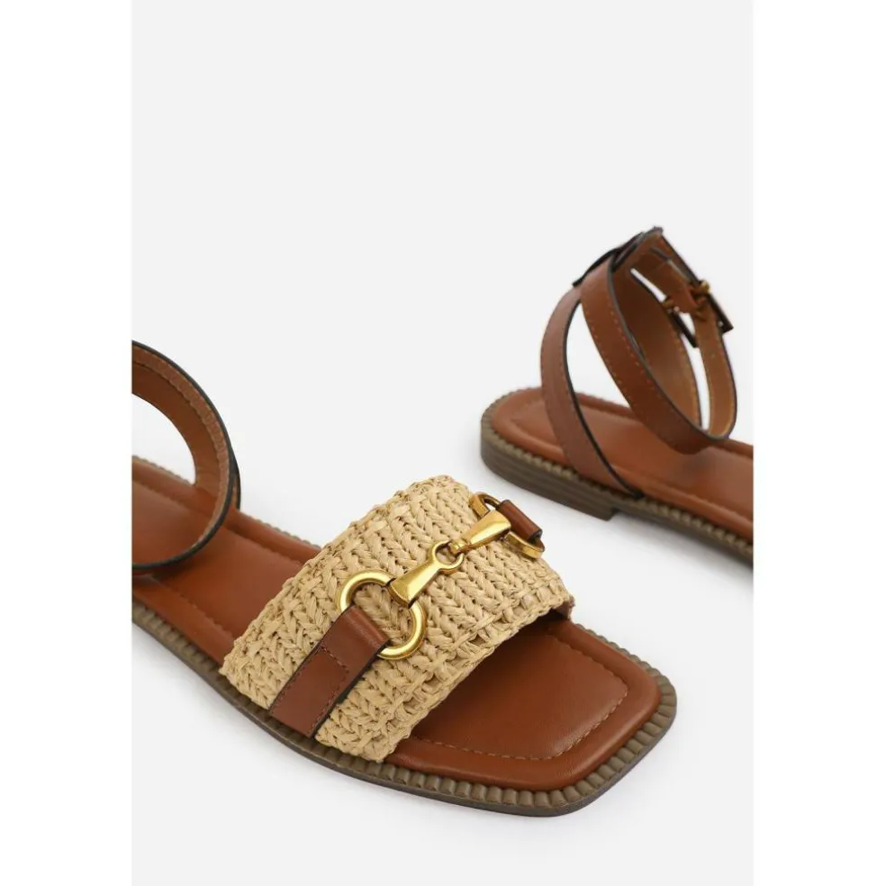 Where’s Straw Detail Strap Sandals with Buckle Closure