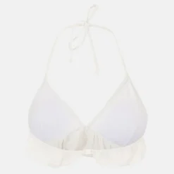 White Halter Neck Triangle Bikini Top with Frill