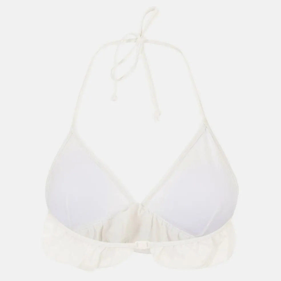 White Halter Neck Triangle Bikini Top with Frill