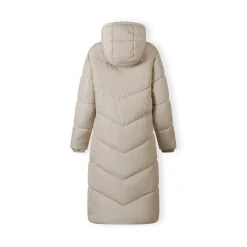 Women long quilted winter jacket with contrast zip and drawstring hood grey