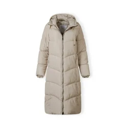 Women long quilted winter jacket with contrast zip and drawstring hood grey