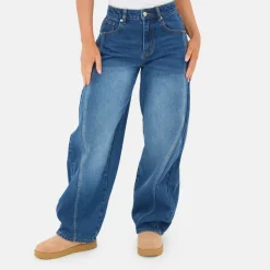 Women's Barrel Jean High Waisted Full Length Cotton Jeans