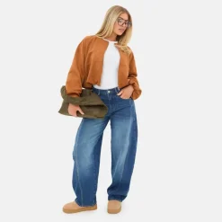 Women's Barrel Jean High Waisted Full Length Cotton Jeans