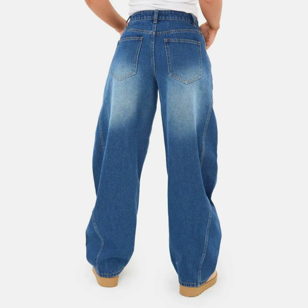 Women's Barrel Jean High Waisted Full Length Cotton Jeans
