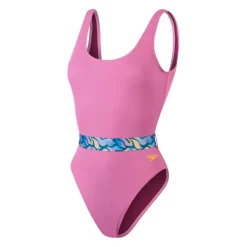 Women's Belted Deep U-Back One Piece Swimsuit