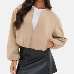 Women's Bubble Hem Long Sleeve Bomber Jacket