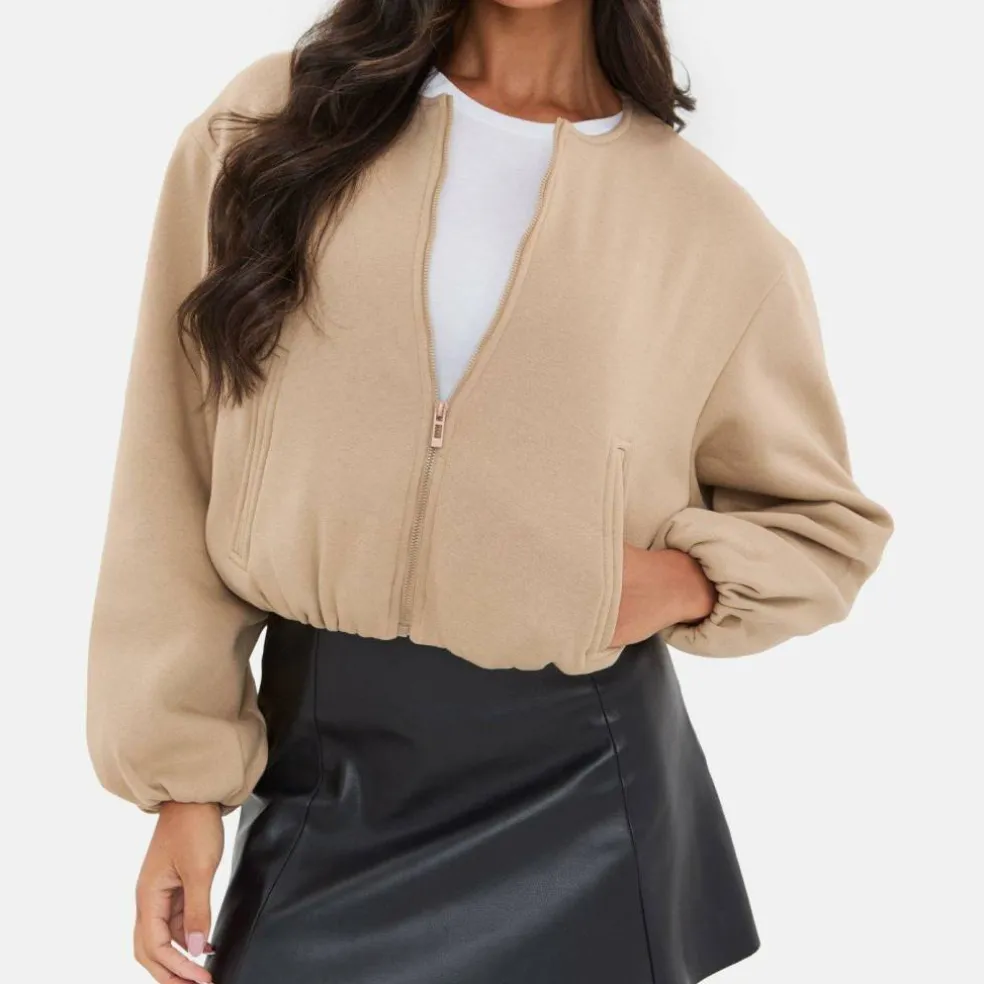 Women's Bubble Hem Long Sleeve Bomber Jacket