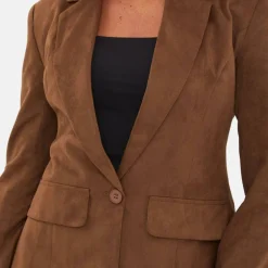 Women's Cinched Waist Suede Long Sleeve Blazer