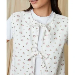 Womens Floral Tie Front Denim Gilet