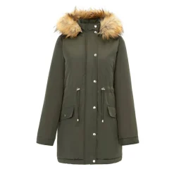 Women's Full Zip Hooded Long Sleeve 2 Pockets Parka