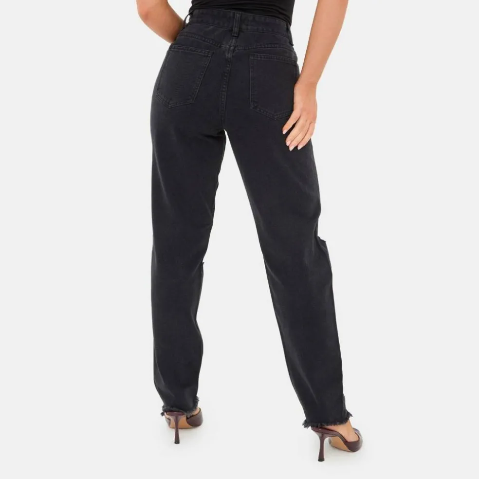 Womens High Waisted Distressed Cotton Straight Leg Jeans