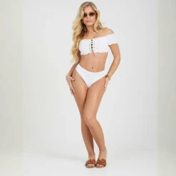 Womens High Waisted Smocked Bikini Bottoms