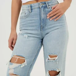 Womens High Waisted Wide Leg Distresed Jean