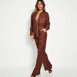 Women's ISIF Oversized Crinkled Long-Sleeve Plain Shirt