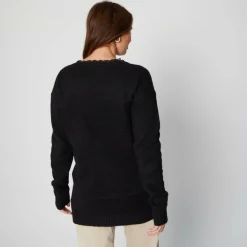 Women's Lace Trim Brushed Crew Neck Jumper