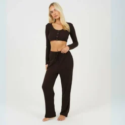 Womens Long Sleeve Cropped Top and Matching Trouser Lounge Set