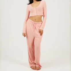 Womens Long Sleeve Cropped Top and Matching Trouser Lounge Set