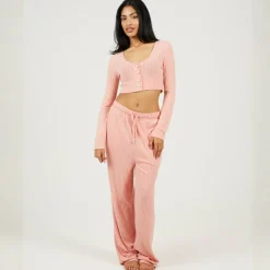 Womens Long Sleeve Cropped Top and Matching Trouser Lounge Set