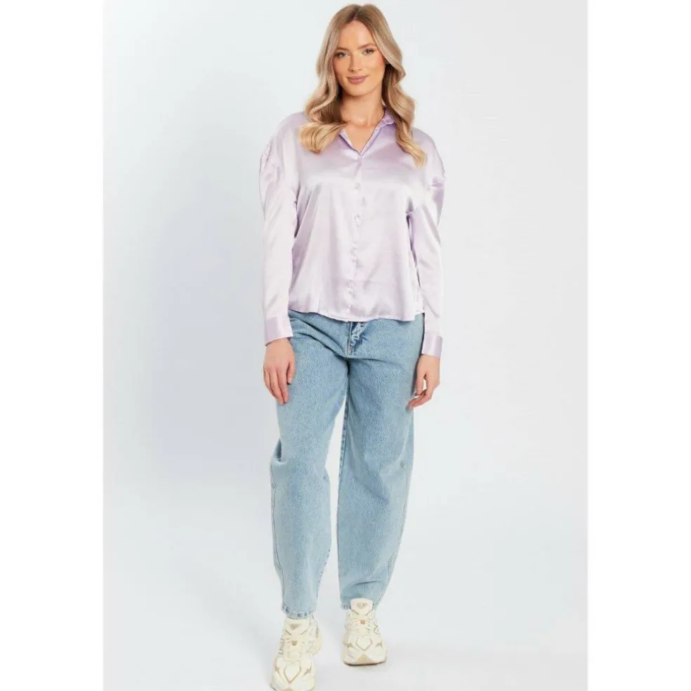 Women's Long-Sleeve Satin Plain Shirt