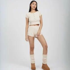 Womens Lounge Set with Henley Cropped Tee & Matching Shorts