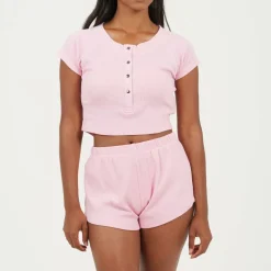 Womens Lounge Set with Henley Cropped Tee & Matching Shorts