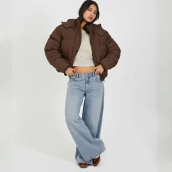 Womens Oversized Fit Short Puffer Jacket with Hood