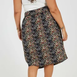 Womens Plus Size All Over Print Midi Skirt