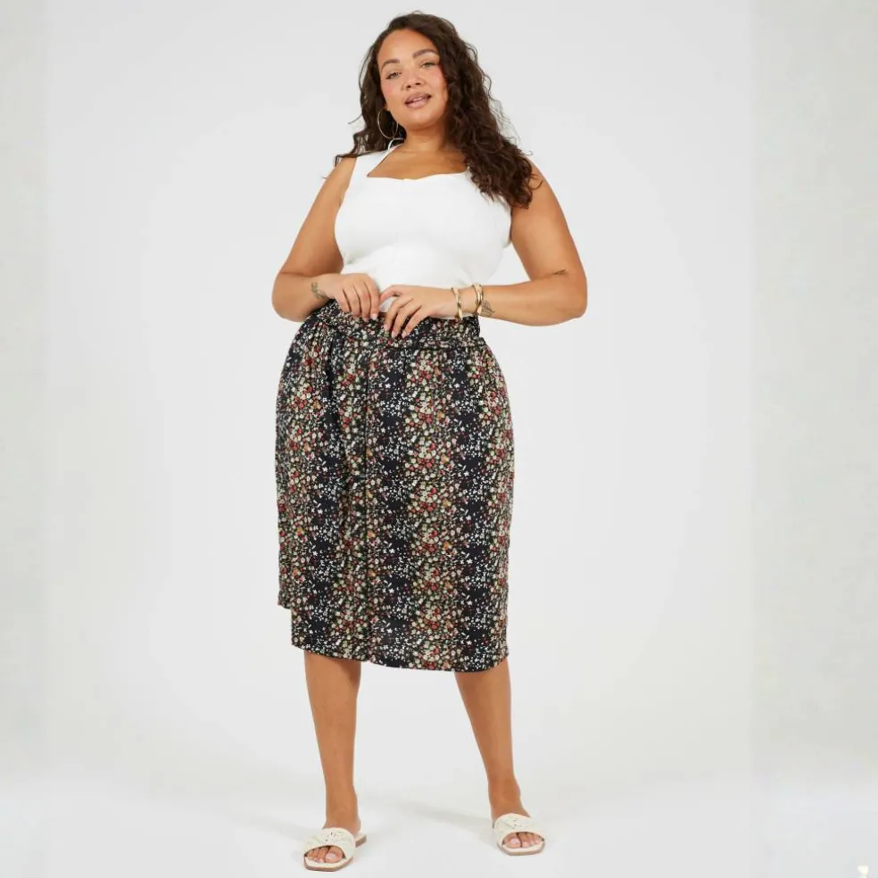 Womens Plus Size All Over Print Midi Skirt