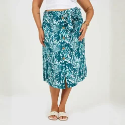 Womens Plus Size All Over Print Midi Skirt