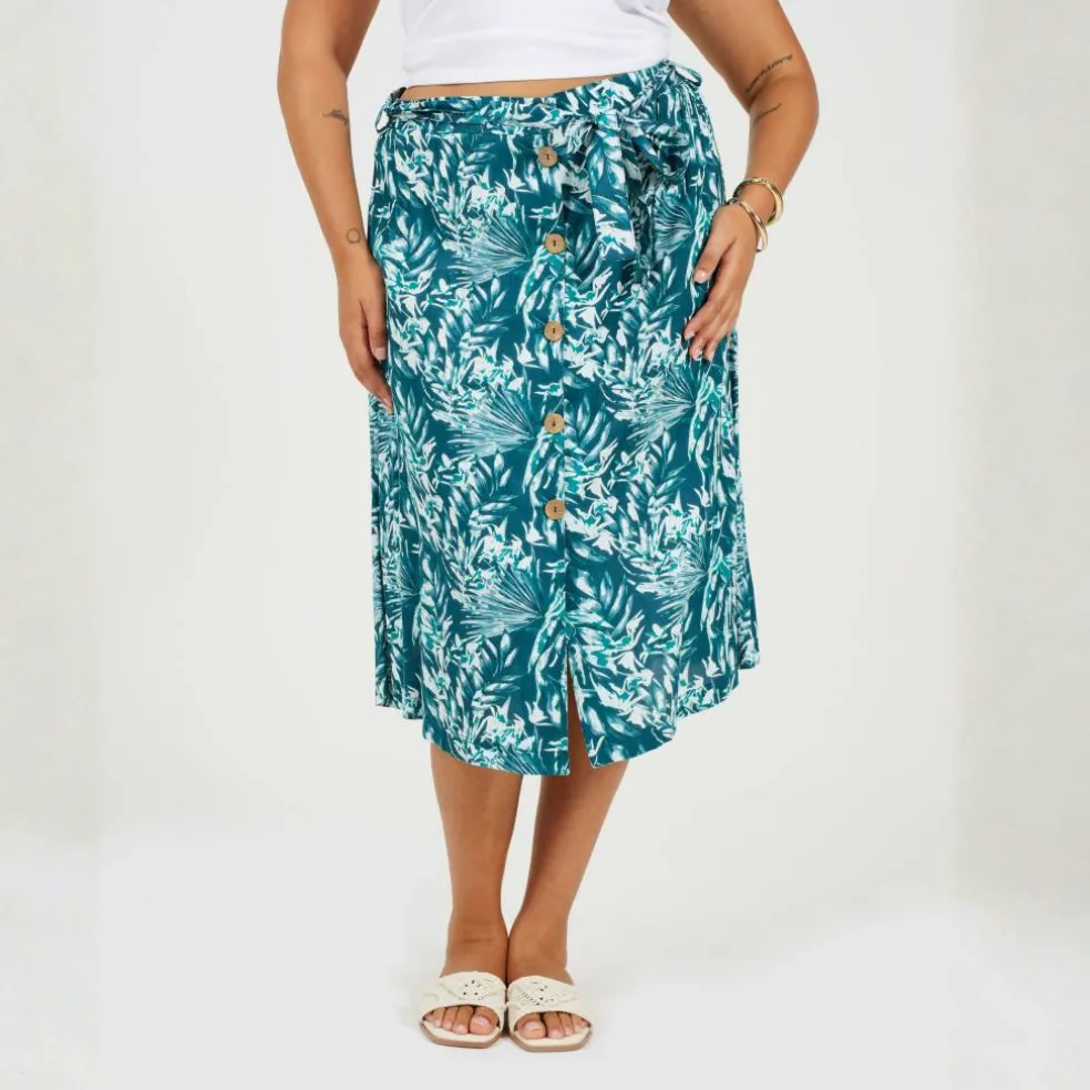Womens Plus Size All Over Print Midi Skirt