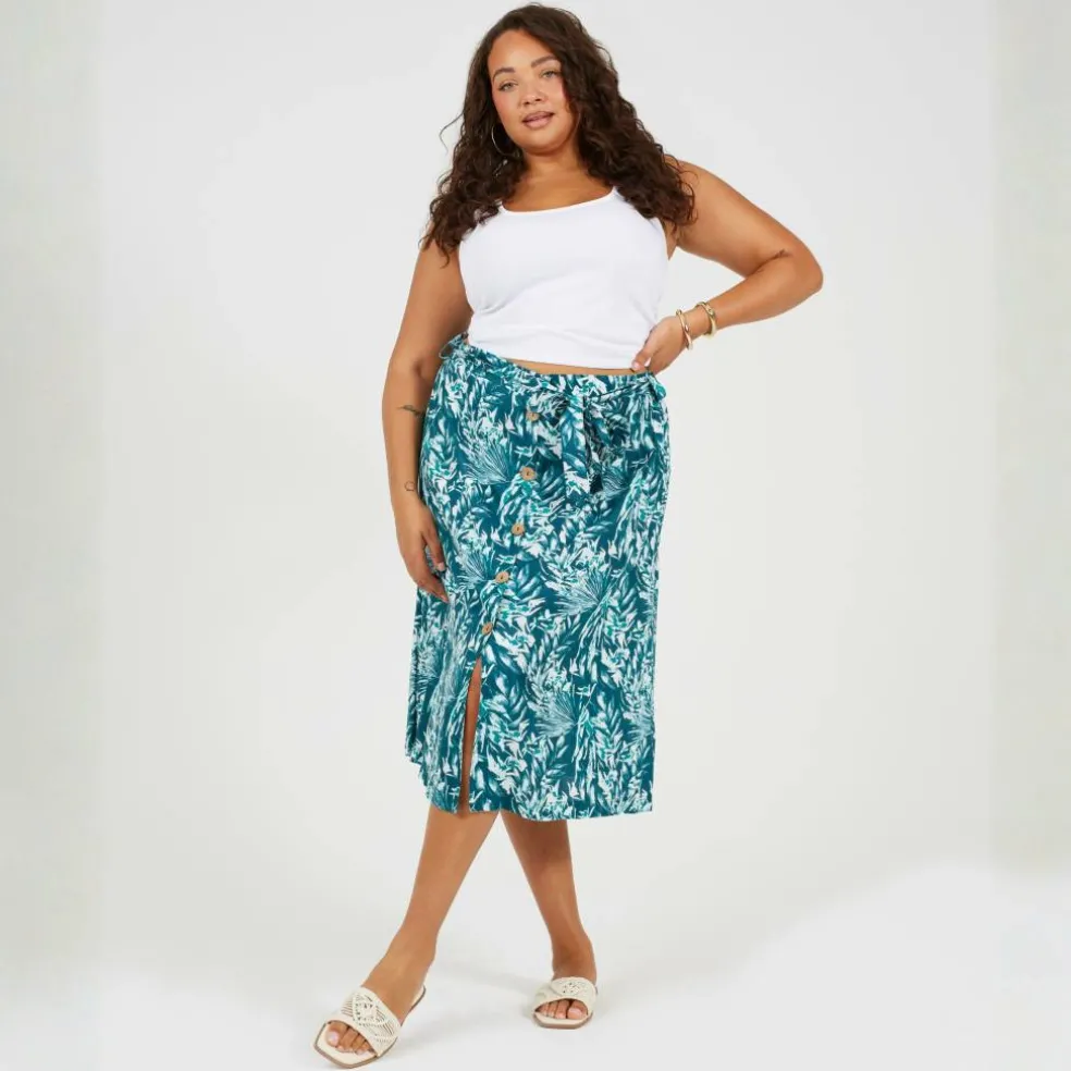 Womens Plus Size All Over Print Midi Skirt
