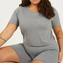 Womens Plus Size Cropped Round Neck T-shirt