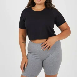 Womens Plus Size Cropped Round Neck T-shirt