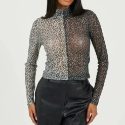 Womens Printed Mesh Long Sleeve T-Shirt