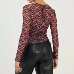 Womens Printed Mesh Long Sleeve T-Shirt