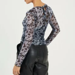 Womens Printed Mesh Long Sleeve T-Shirt