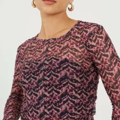 Womens Printed Mesh Long Sleeve T-Shirt