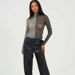 Womens Printed Mesh Long Sleeve T-Shirt