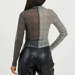 Womens Printed Mesh Long Sleeve T-Shirt