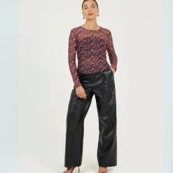 Womens Printed Mesh Long Sleeve T-Shirt